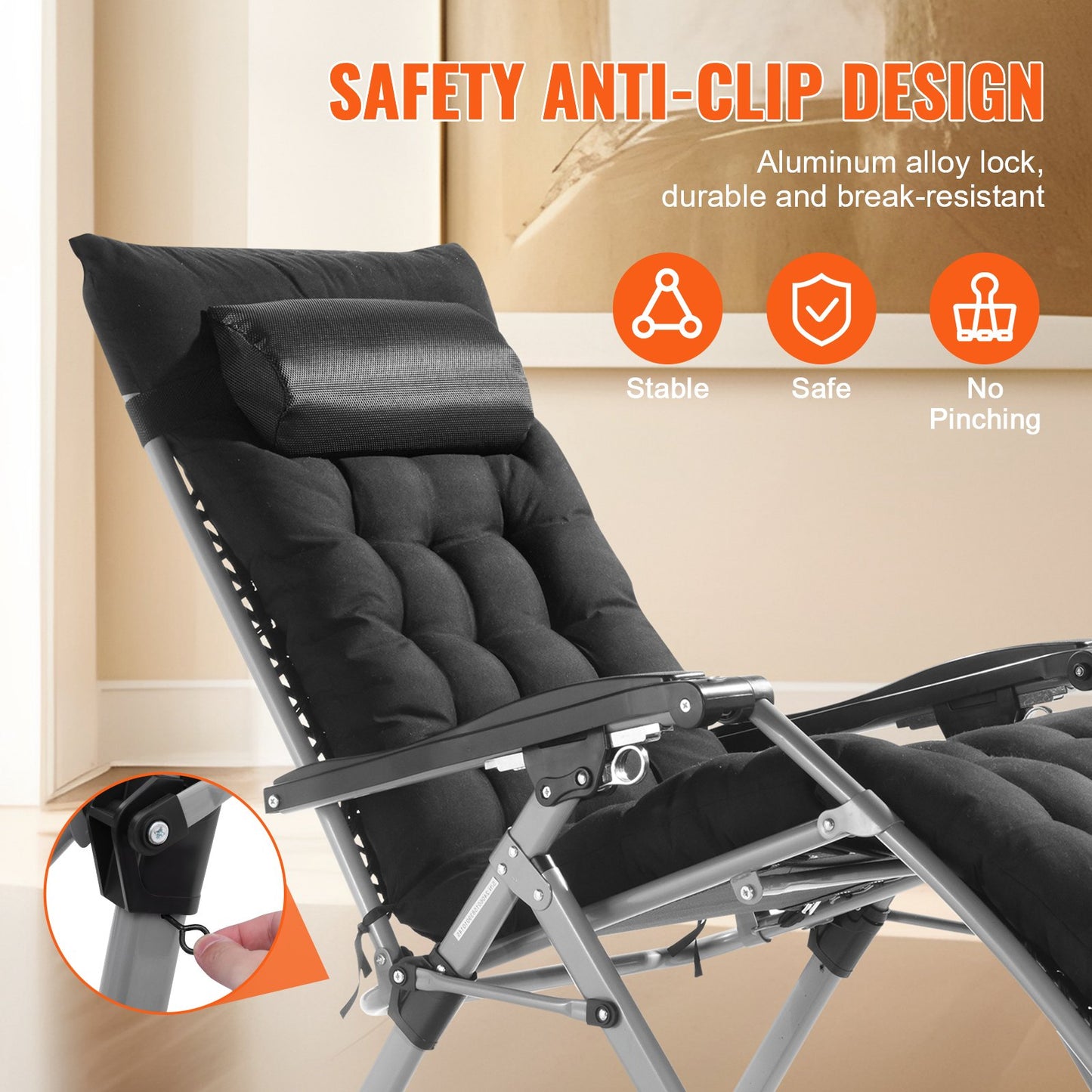 Heavy-Duty 26-Inch Zero Gravity Lounge Chair with Cushions - Indoor & Outdoor
