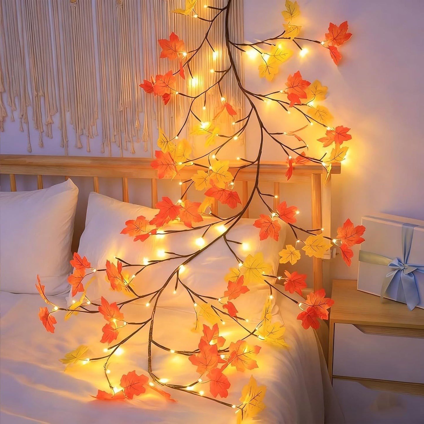 Maple Leaf LED Tree Branch String Lights with Remote - Indoor Wall Decor, 138LED & 8 Modes