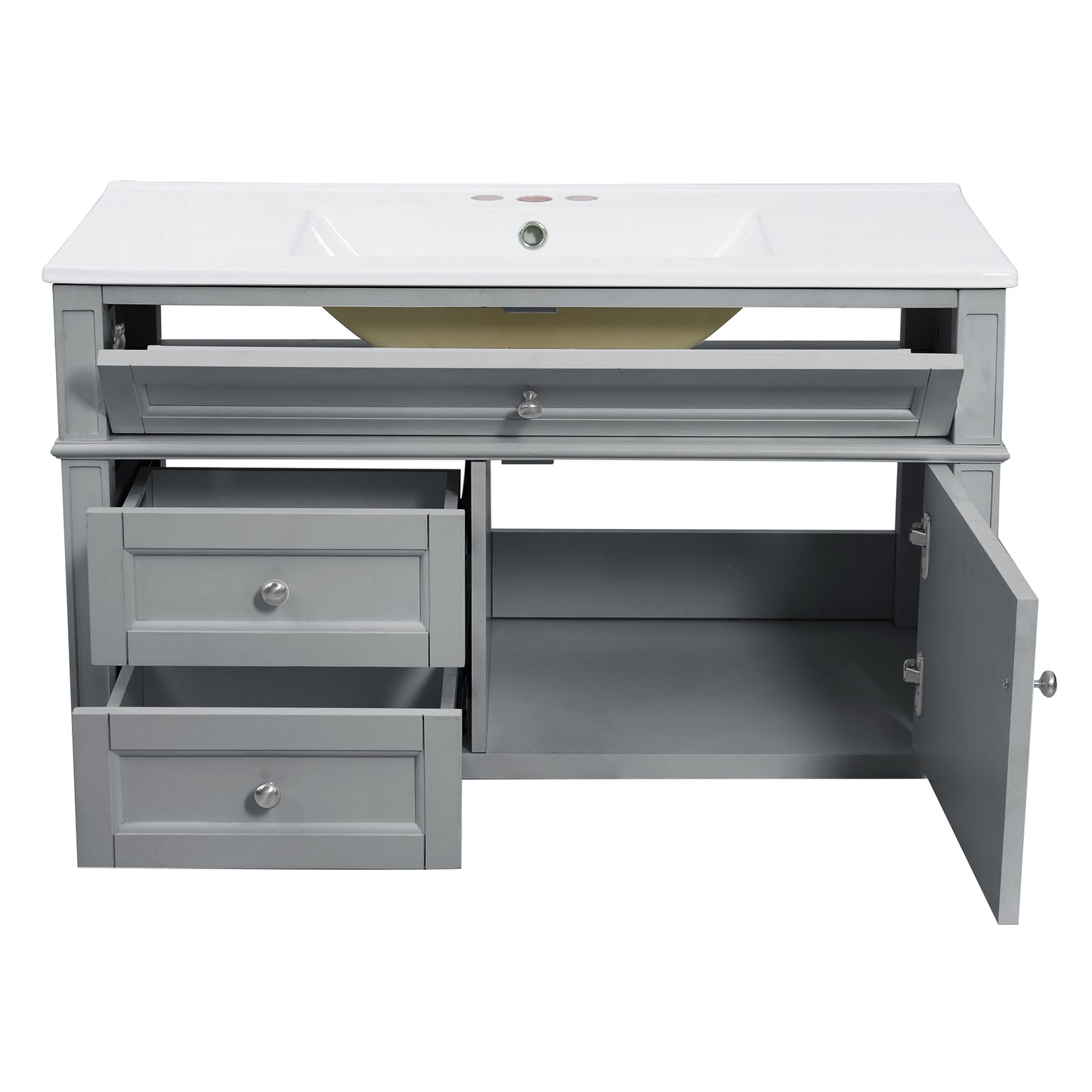 36-Inch Wall-Mounted Bathroom Vanity with Ceramic Sink & Drawers - Gray