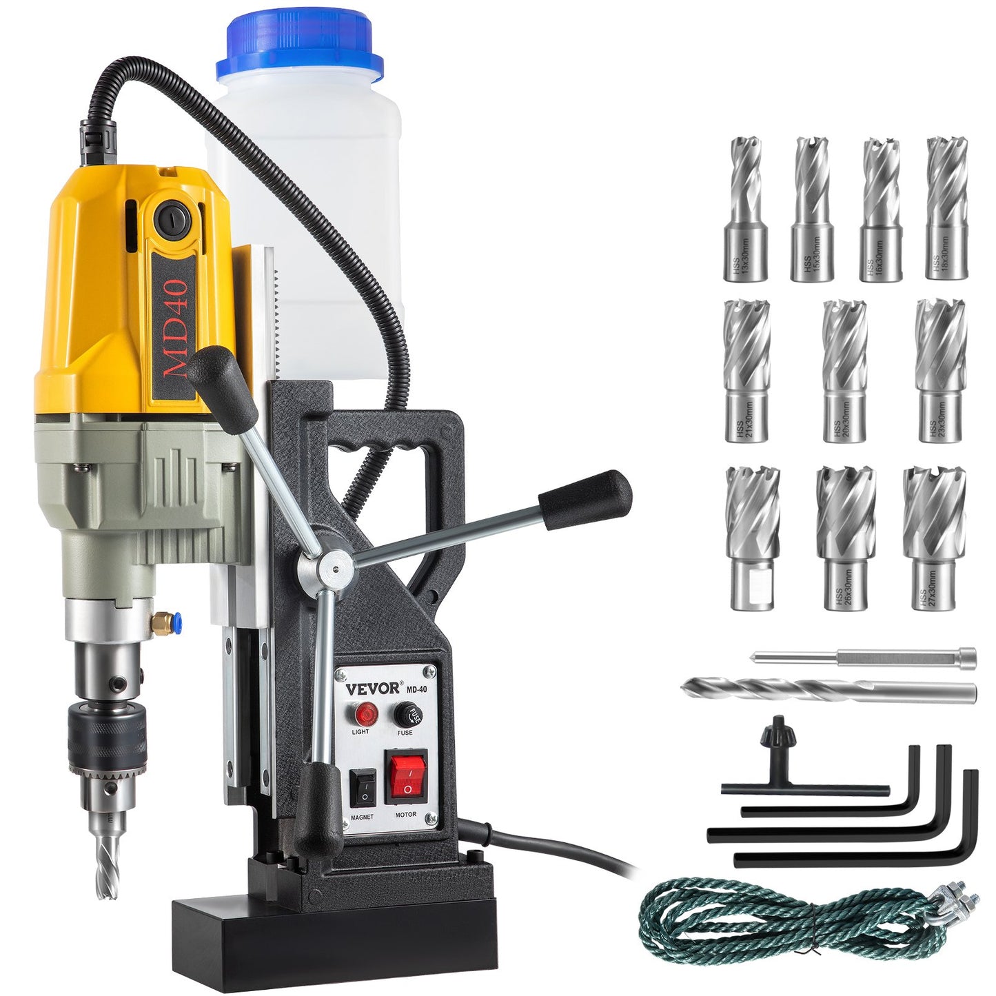 1100W Magnetic Drilling Machine with 12 Bits, 2-Inch Capacity, Portable Electric Mag Drill, Yellow