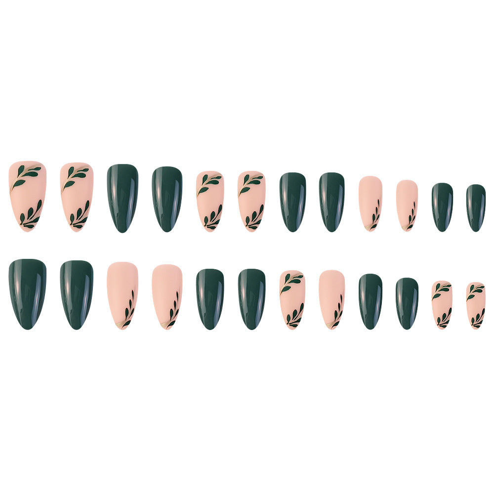 Green Leaf Nail Art Patches - Removable Fake Nail Stickers for Ladies