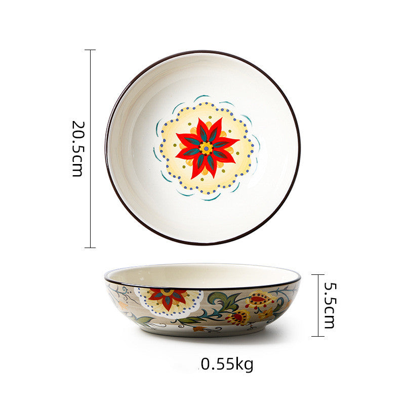 Round Hand Painted Ceramic Dinner Plate 8 Inch for Kitchen & Home Decor
