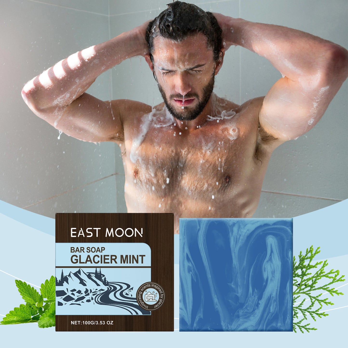 Glacier Mint Refreshing Body Soap - Natural Peppermint & Clay Cleansing Bar
