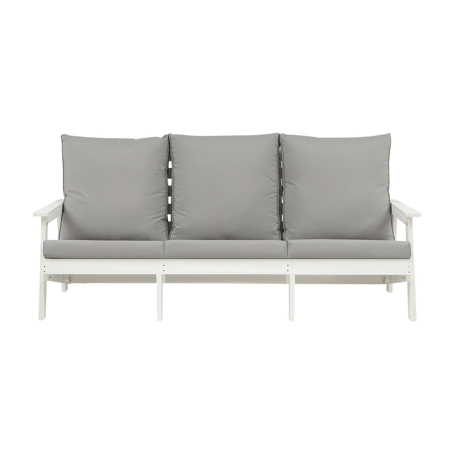3-Seater Outdoor Sofa with Cushions - Wood Grain Finish, White