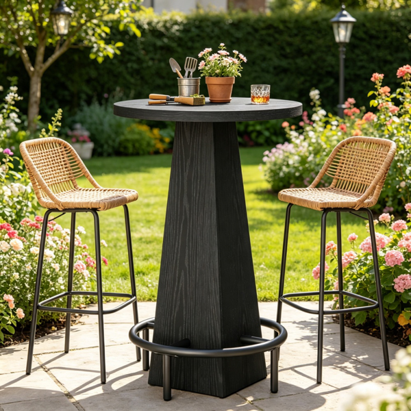Counter Height Bar Table with Round Top - Rustic Brown