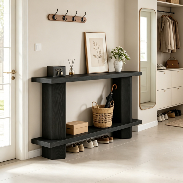 Sturdy Long Console Table with Unique Hexahedron Legs