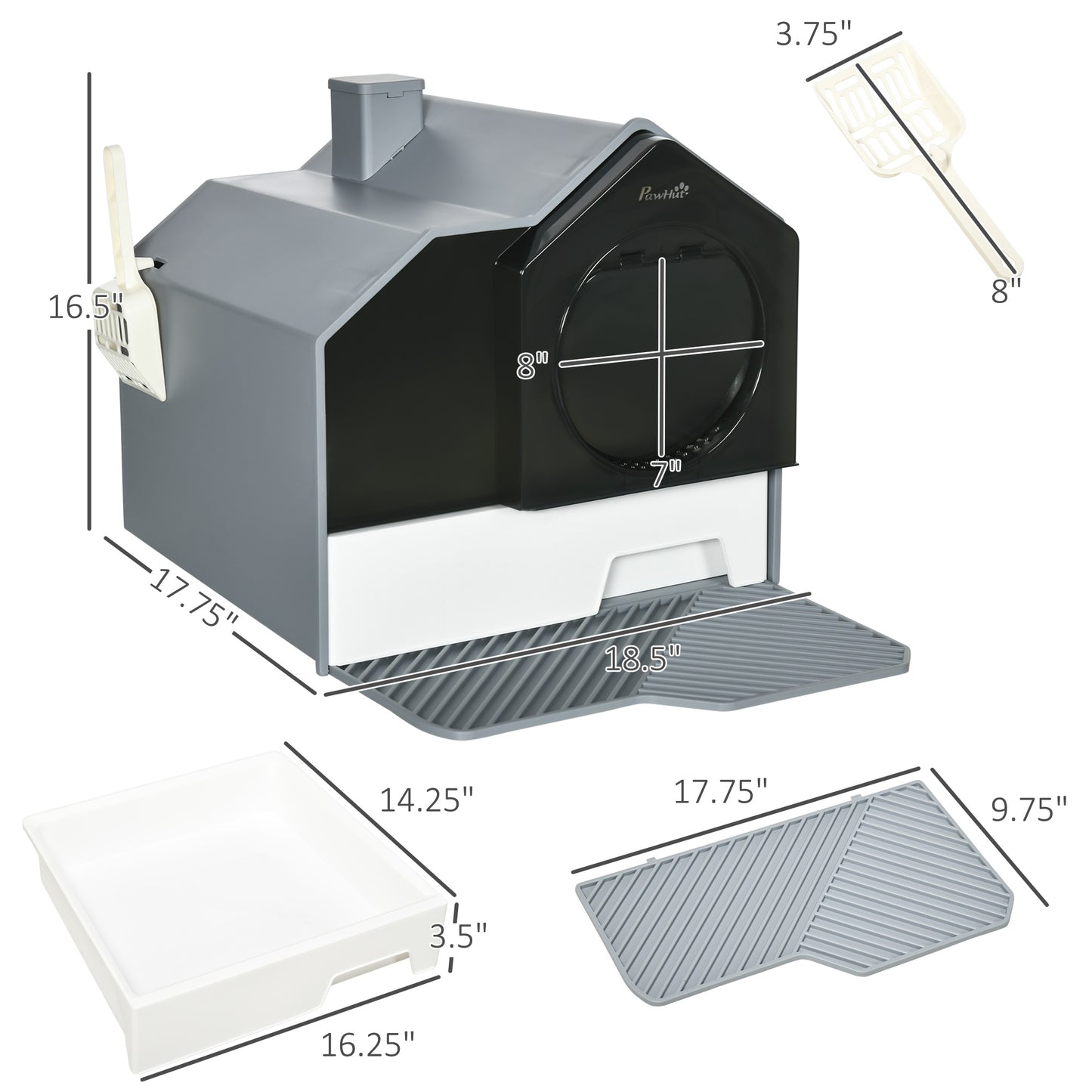 Hooded Cat Litter Box with Litter Mat - Enclosed, Odor-Reducing, Gray