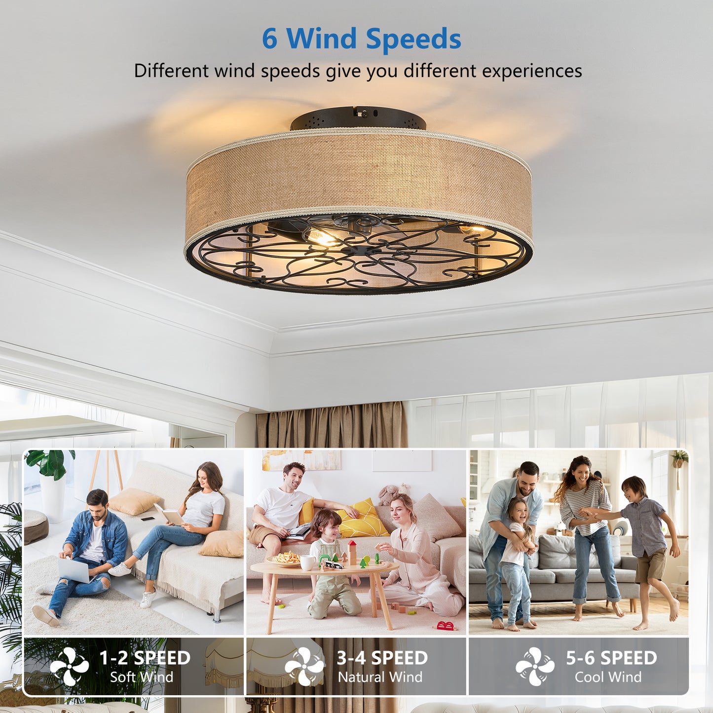20-Inch Bladeless Ceiling Fan with Lights & Remote - Farmhouse Style