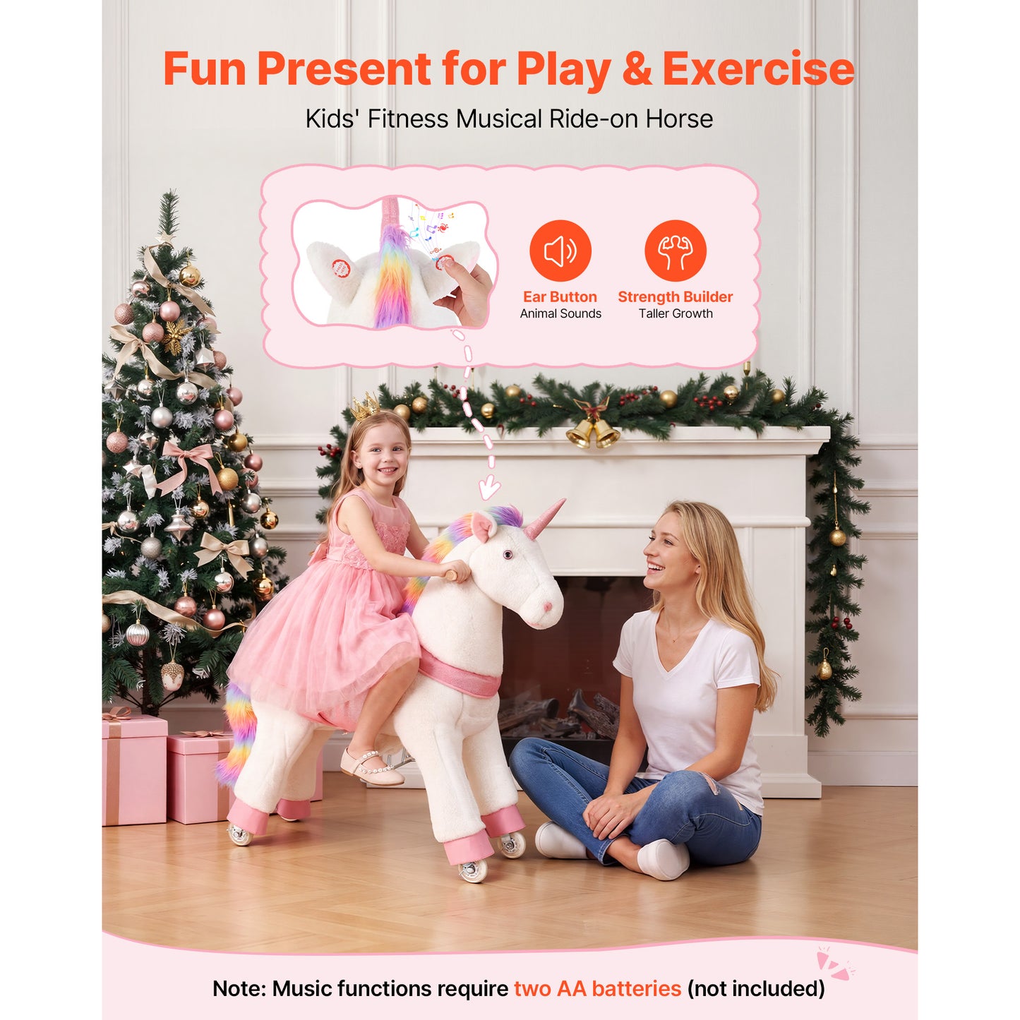 Ride-On Unicorn Horse Toy for Kids - No Battery, Sturdy Pedals & Smooth Wheels