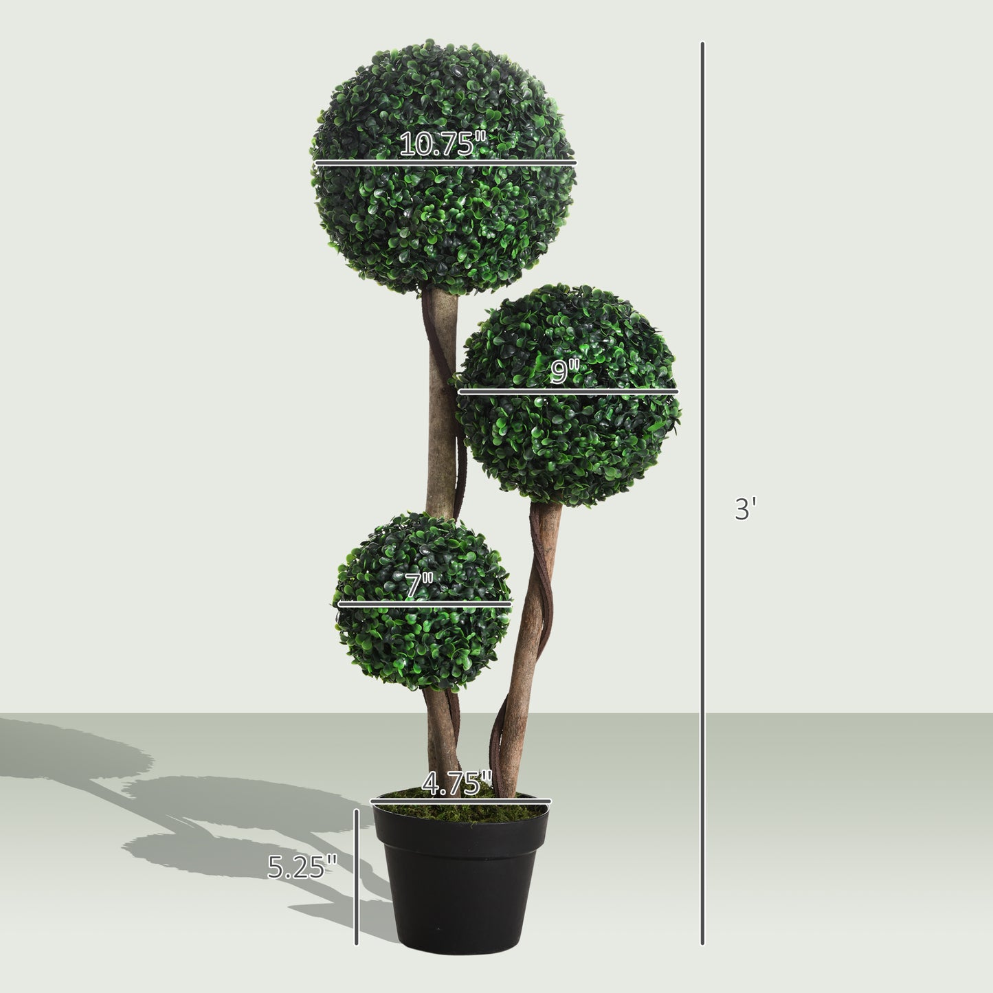 Artificial Boxwood Tree in Pot - 35.5 Inch Dark Green Topiary