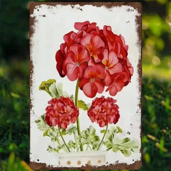 Elegant Vintage Geranium Floral Metal Sign - 8" x 12"