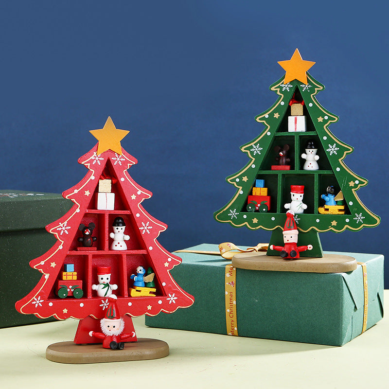 Mini Wooden Christmas Tree Decor - Festive Table Ornament Supplies