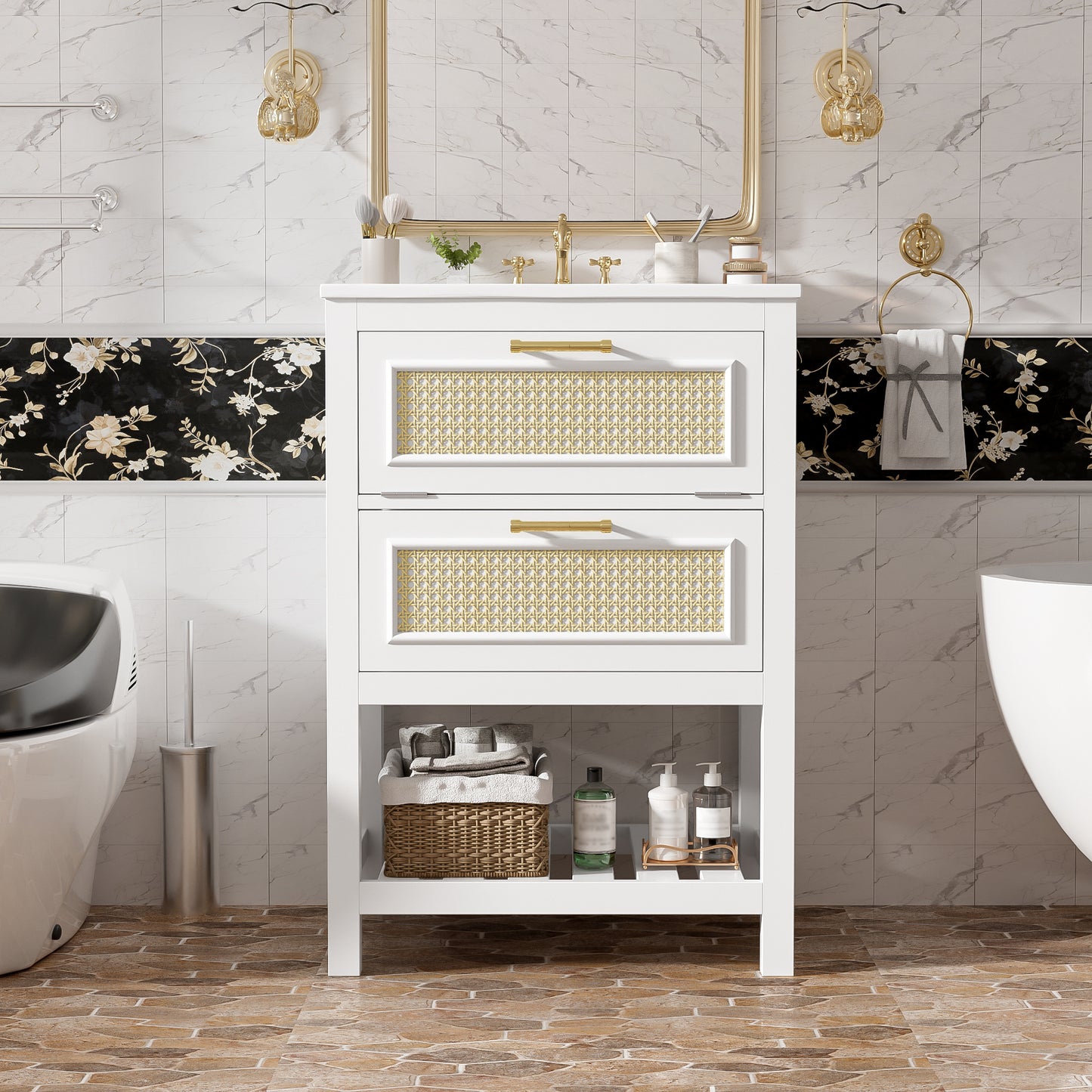24 Bathroom Vanity With Integrated Ceramic Sink, Cabinet 1 Deep