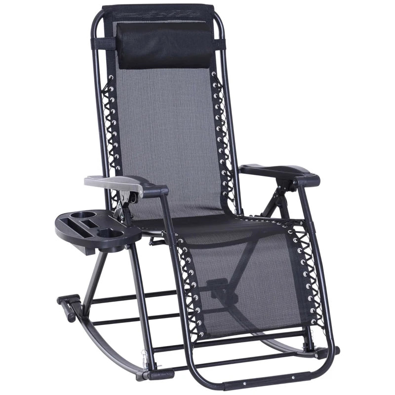 Zero Gravity Reclining Rocking Chair with Cup Holder - Black