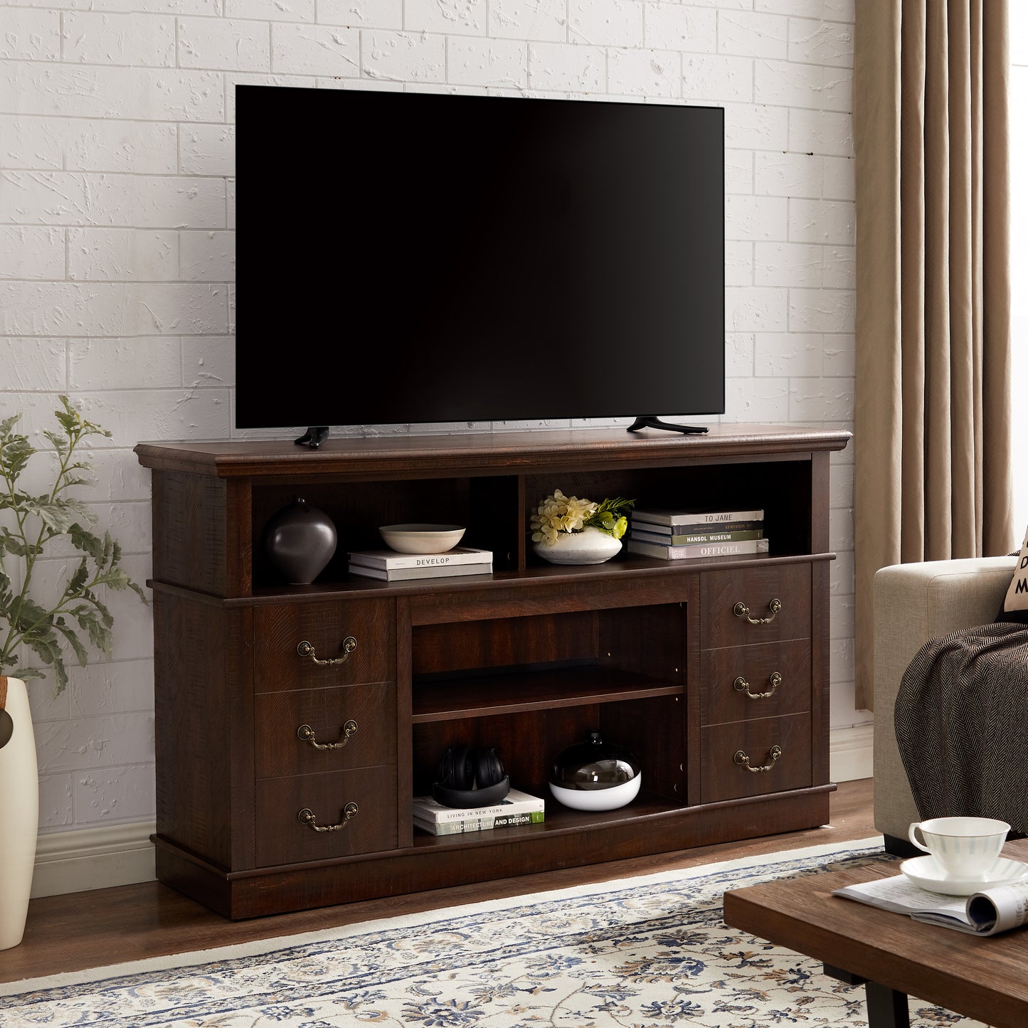 Retro TV Stand With Storage For TVs Up To 65 , Mid Century Modern &