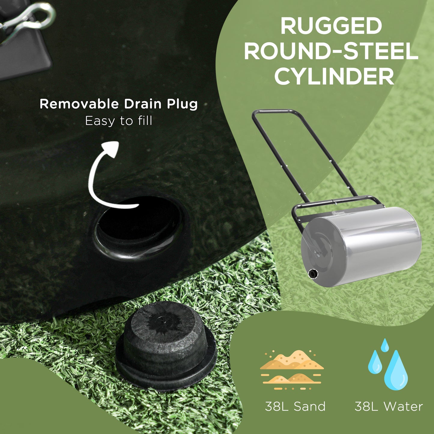 20-Inch Tow Behind Lawn Roller Filled With Water or Sand for Flattening Sod, Black