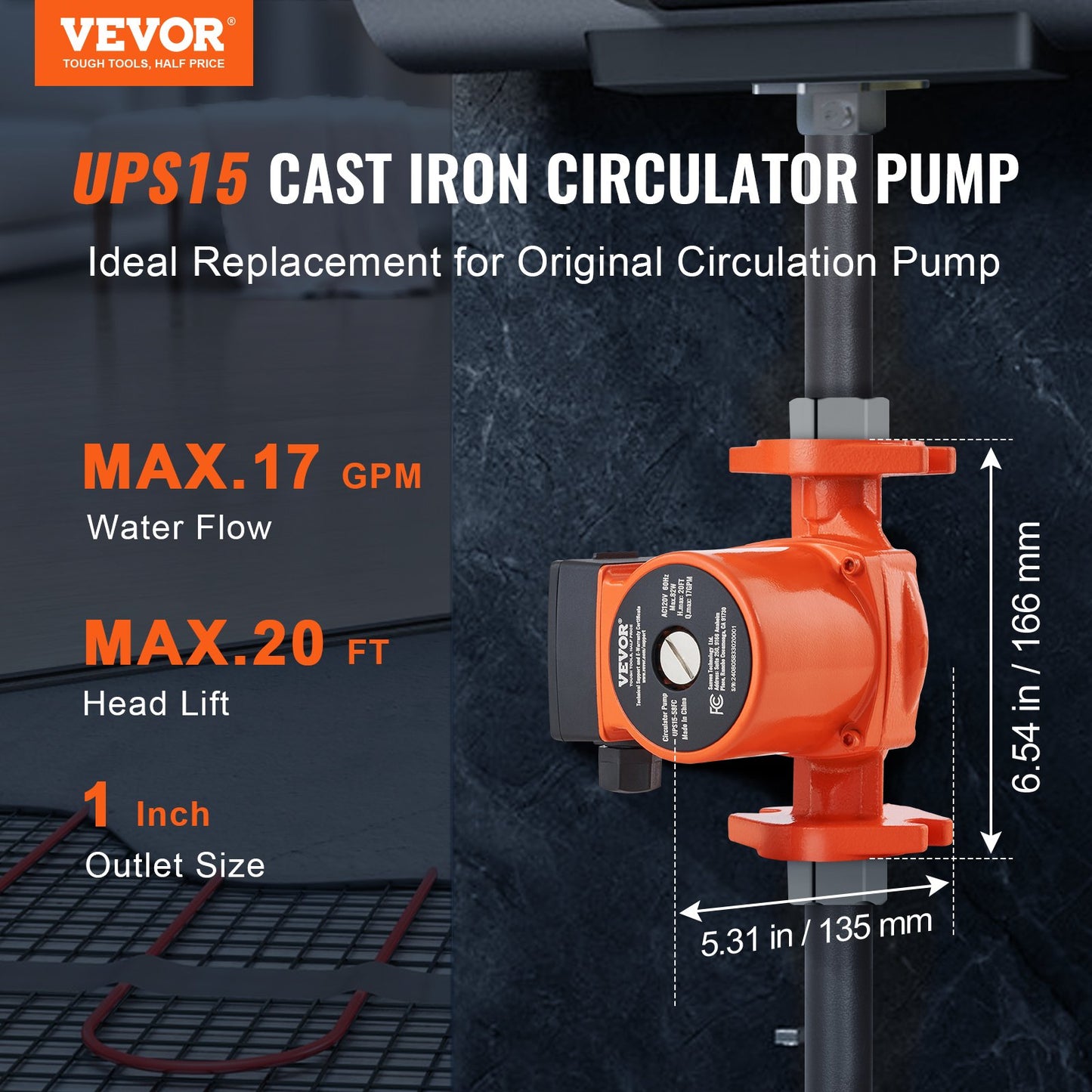 Hot Water Circulation Pump 110V 17 GPM Recirculating Pump for Underfloor Heating