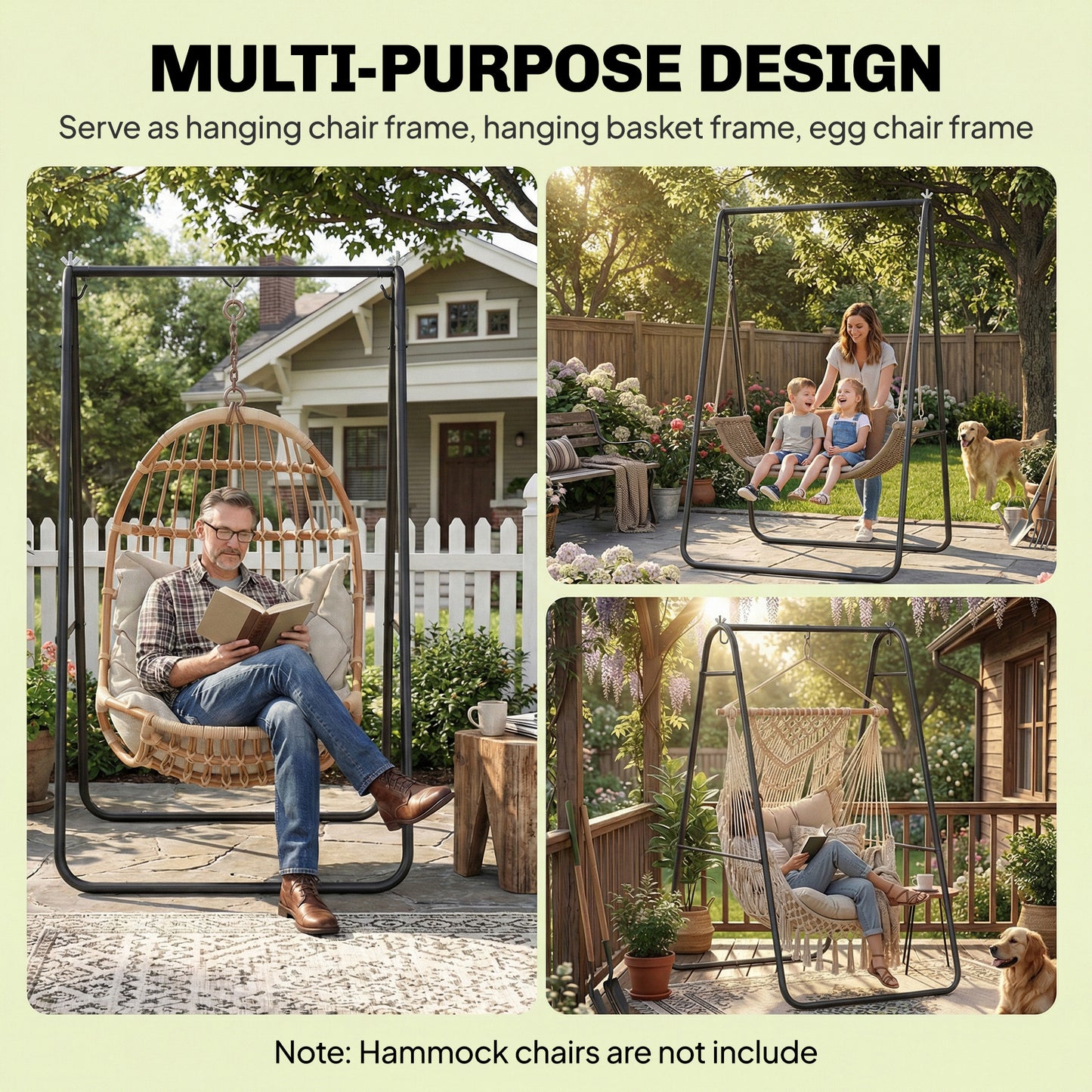 Heavy Duty Hammock Chair Stand - Solid Steel A-Frame, Max Load 330 lbs, Black