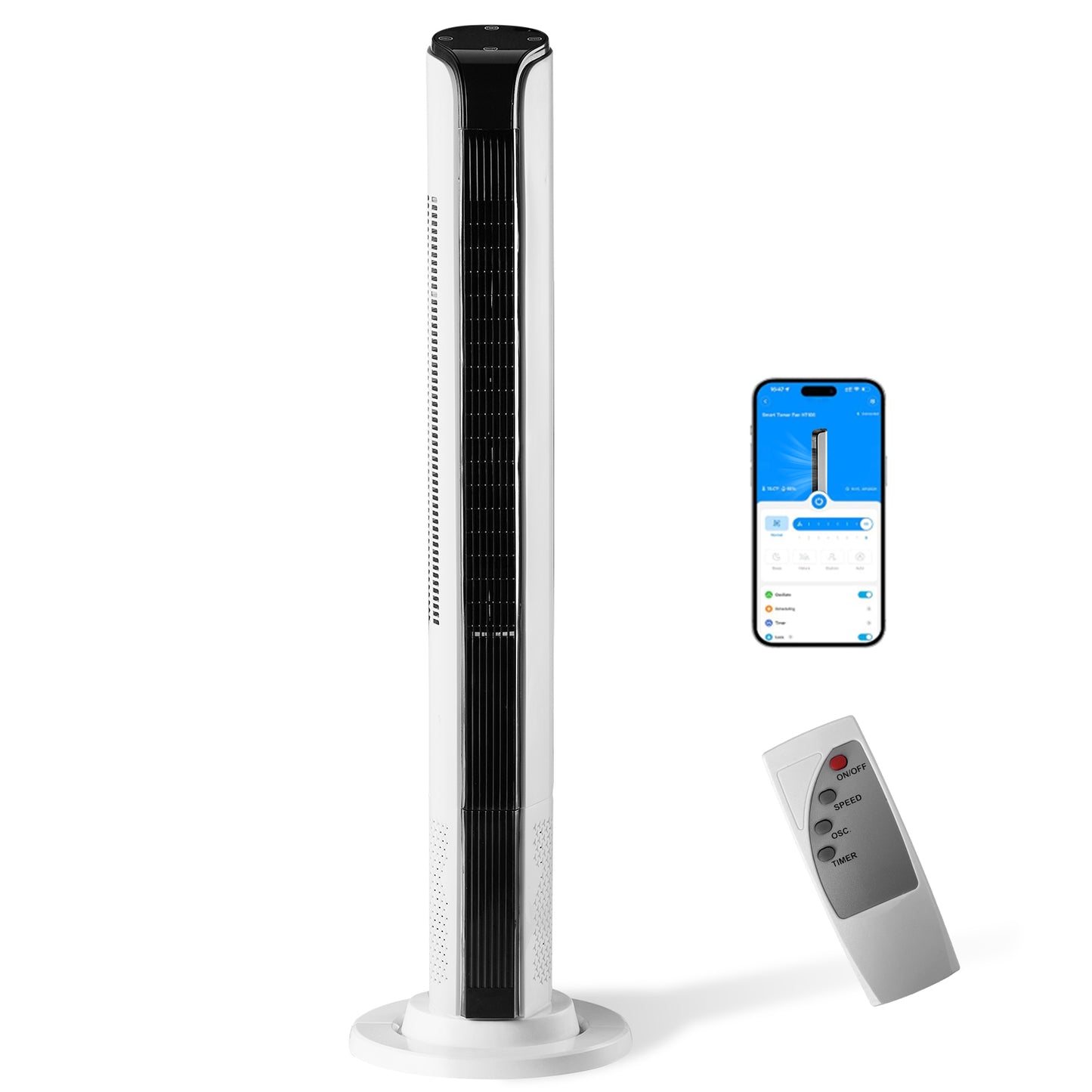 42 Inch Smart Tower Fan with WiFi Remote Control Digital Display Space Saving