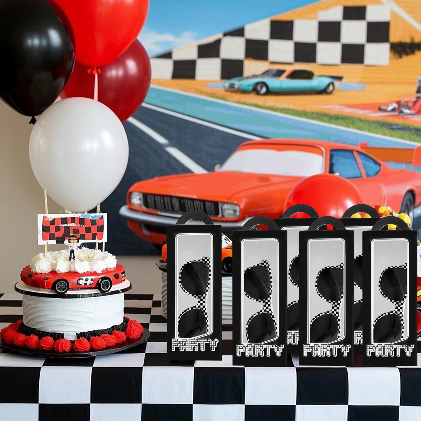 Racecar Party Decoration Set - 48 Pcs with Sunglasses & Gift Boxes