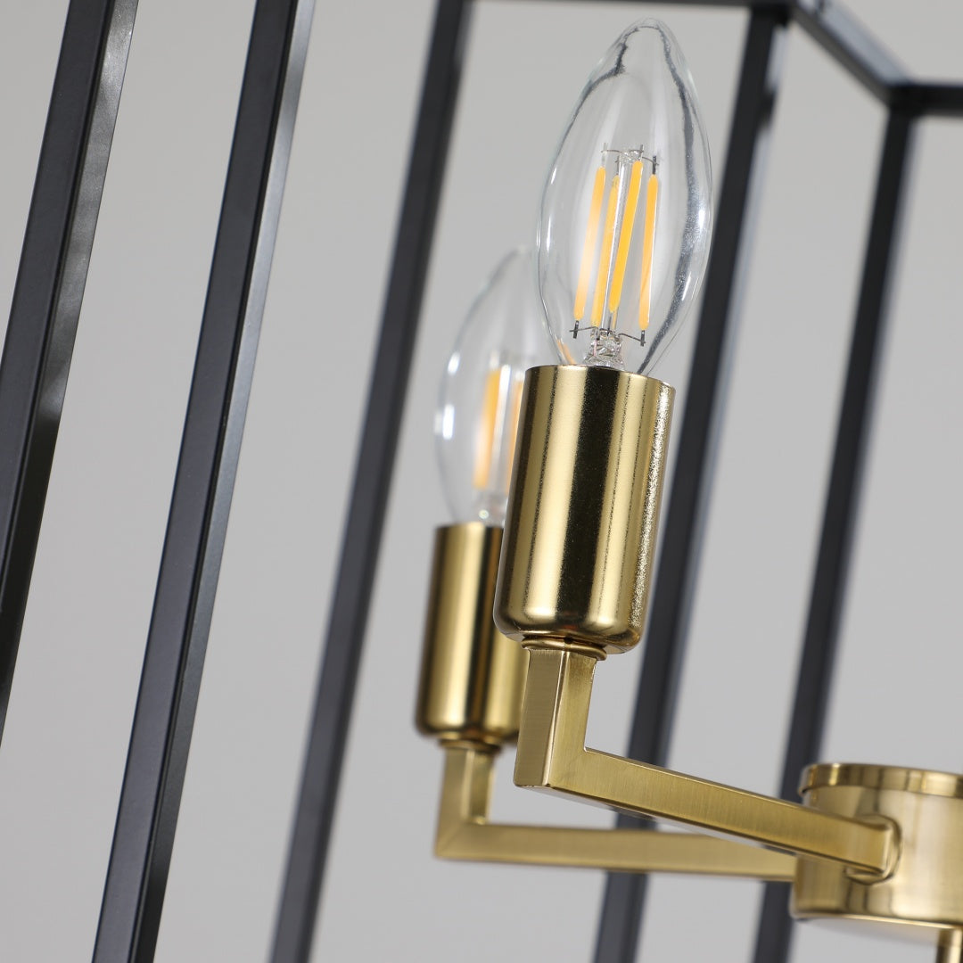 Modern 8-Light Black Gold Geometric Pendant Chandelier