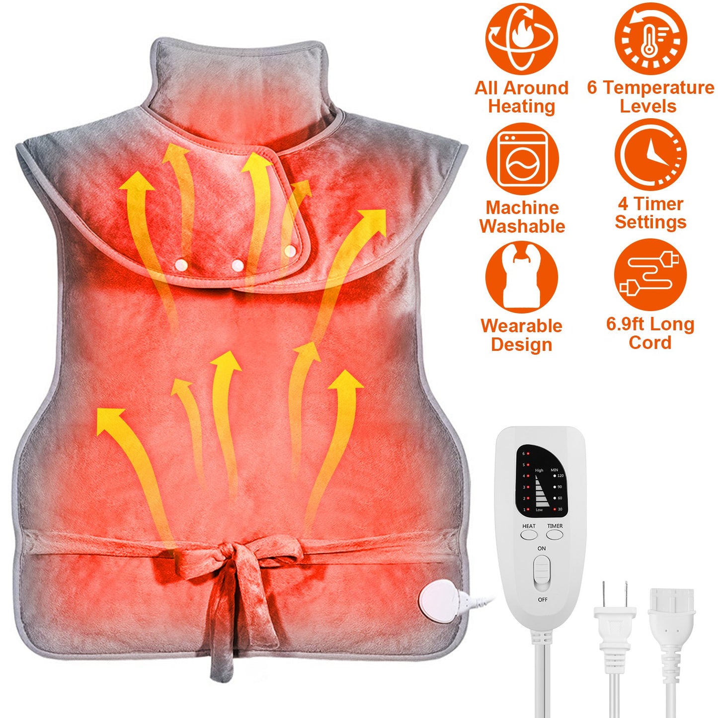 Electric Heating Wrap for Neck and Shoulder Pain Relief - Grey