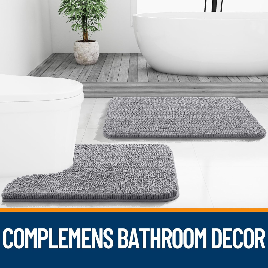Extra Soft Chenille Bath Rug - Quick Dry, Machine Washable, Grey