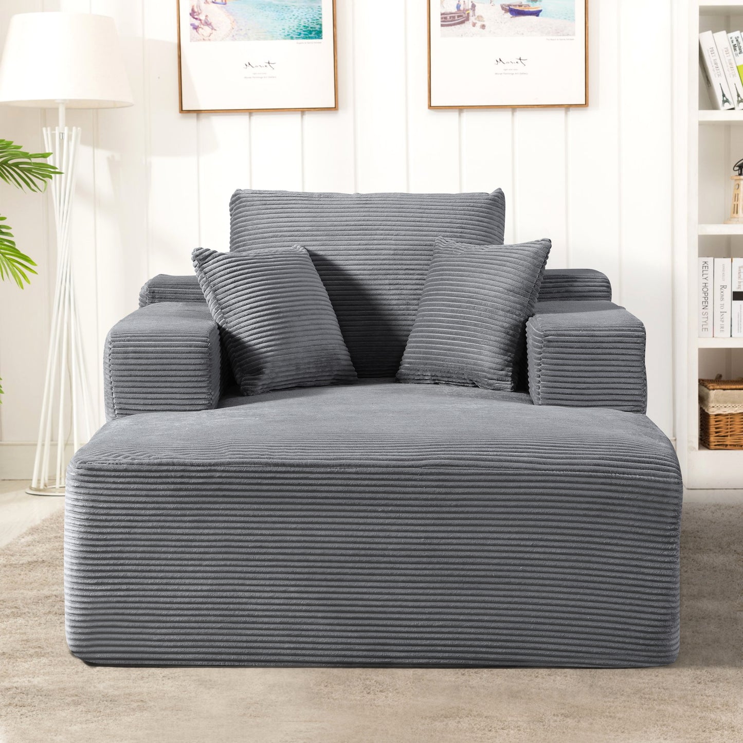 Convertible Chaise Lounge Chair Indoor Oversized Corduroy Couch With
