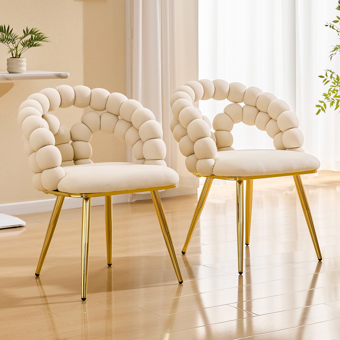 Modern Velvet Dining Chair With Bubble Back, Accent Gold Metal Legs,