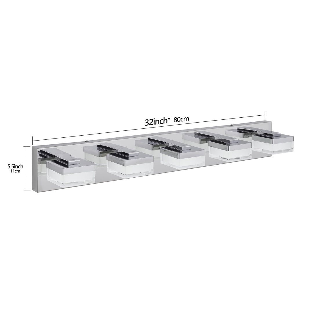 Modern Chrome LED Vanity Light - 5-Light Wall Sconce for Bathroom