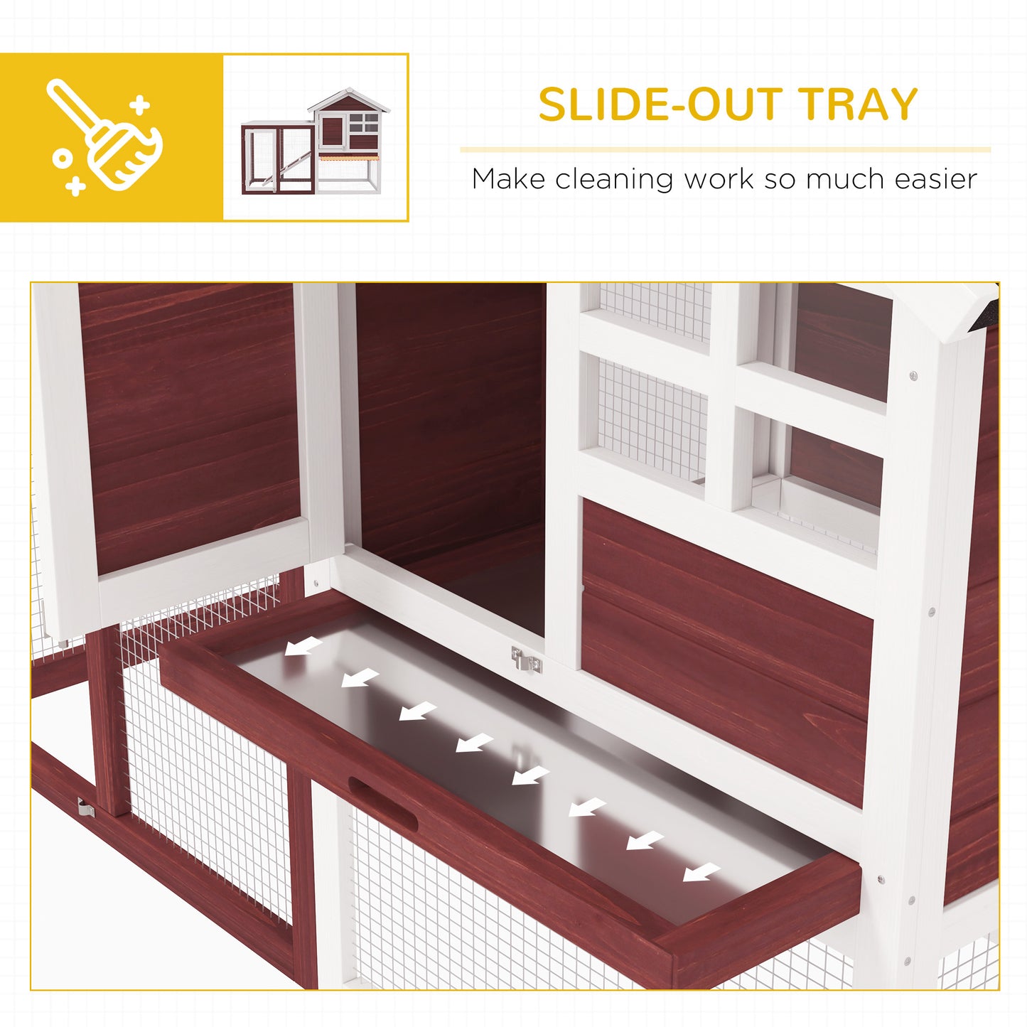 Wooden Rabbit Hutch with Waterproof Asphalt Roof & Removable Tray - Large Outdoor Pet Cage