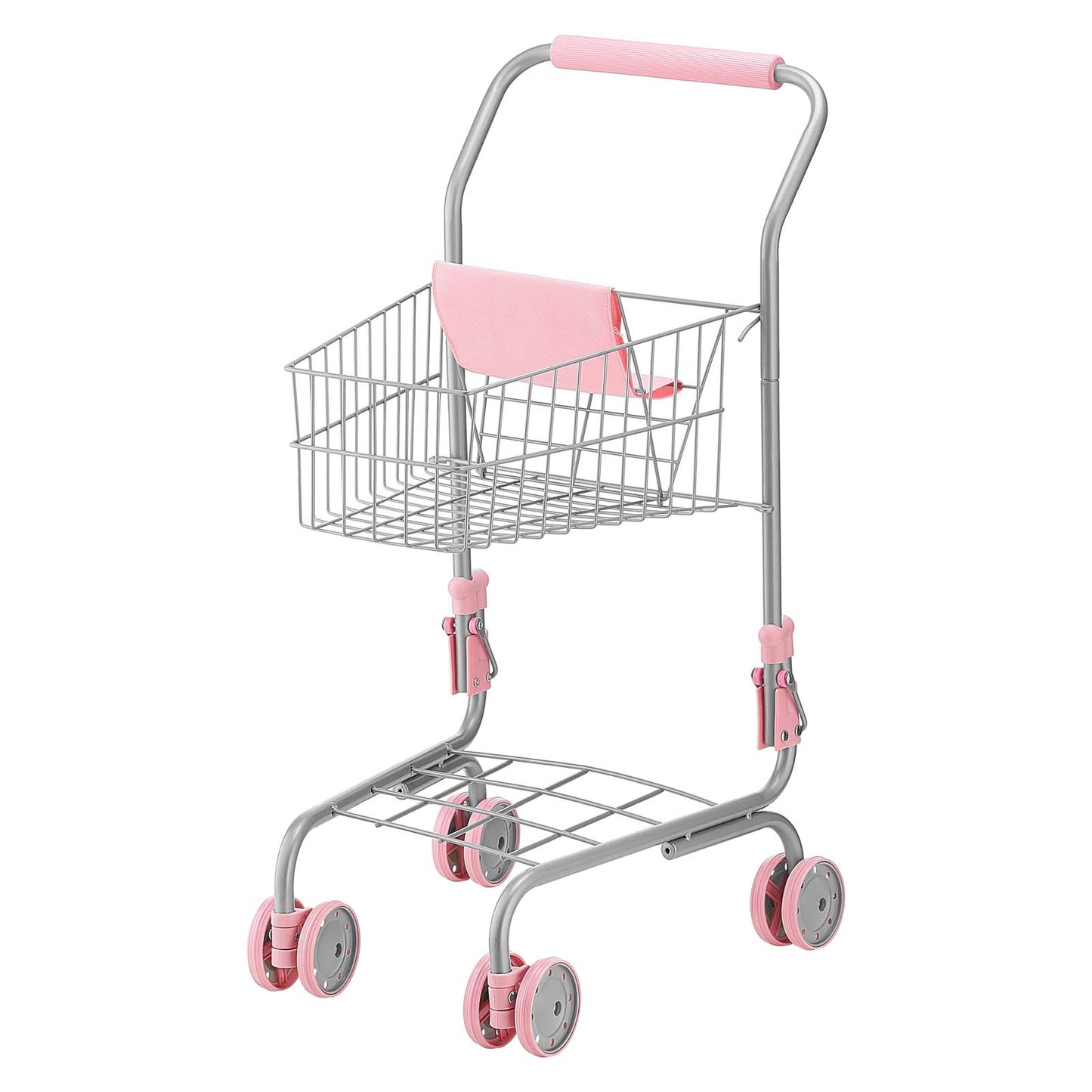 Kids Shopping Cart Toy with Rolling Wheels and Storage Basket - Pretend Play Grocery Trolley for Kids & Toddlers