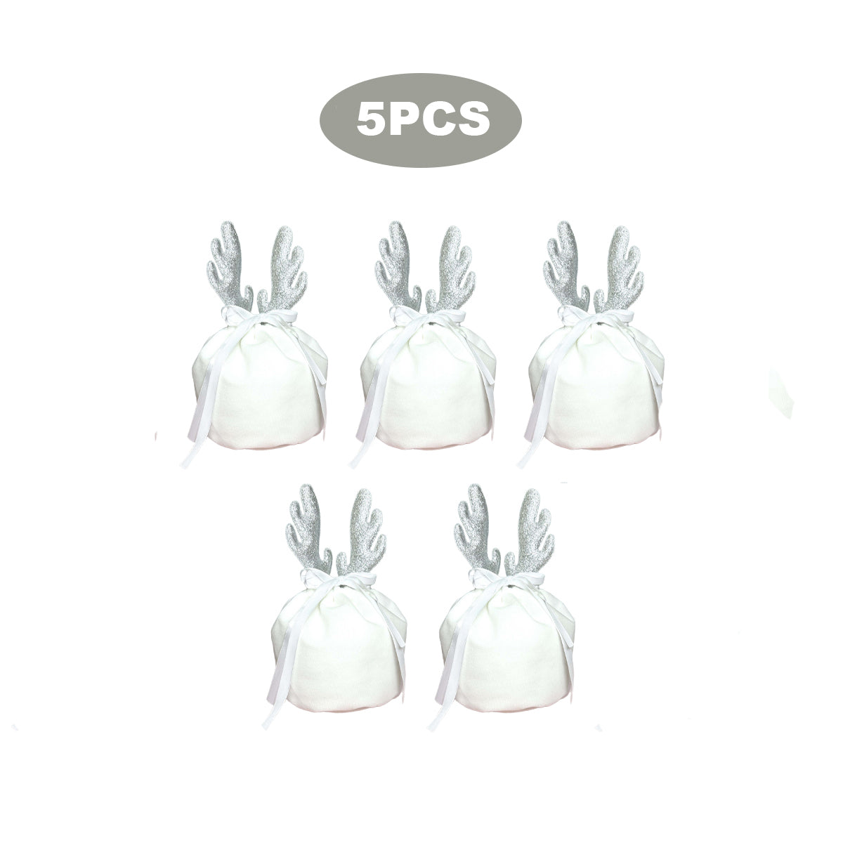 5-Piece Christmas Antler Gift Bag Set - Khaki & White