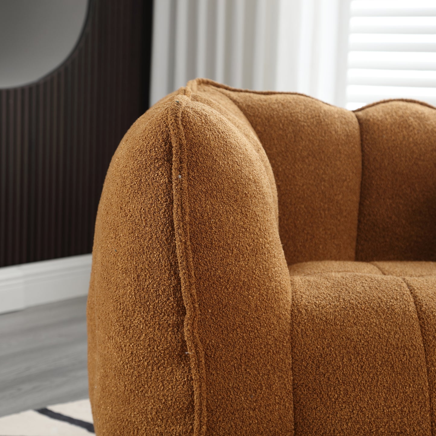 Soft Chenille Bean Bag Chair with Foam Filler - Khaki & Yellow