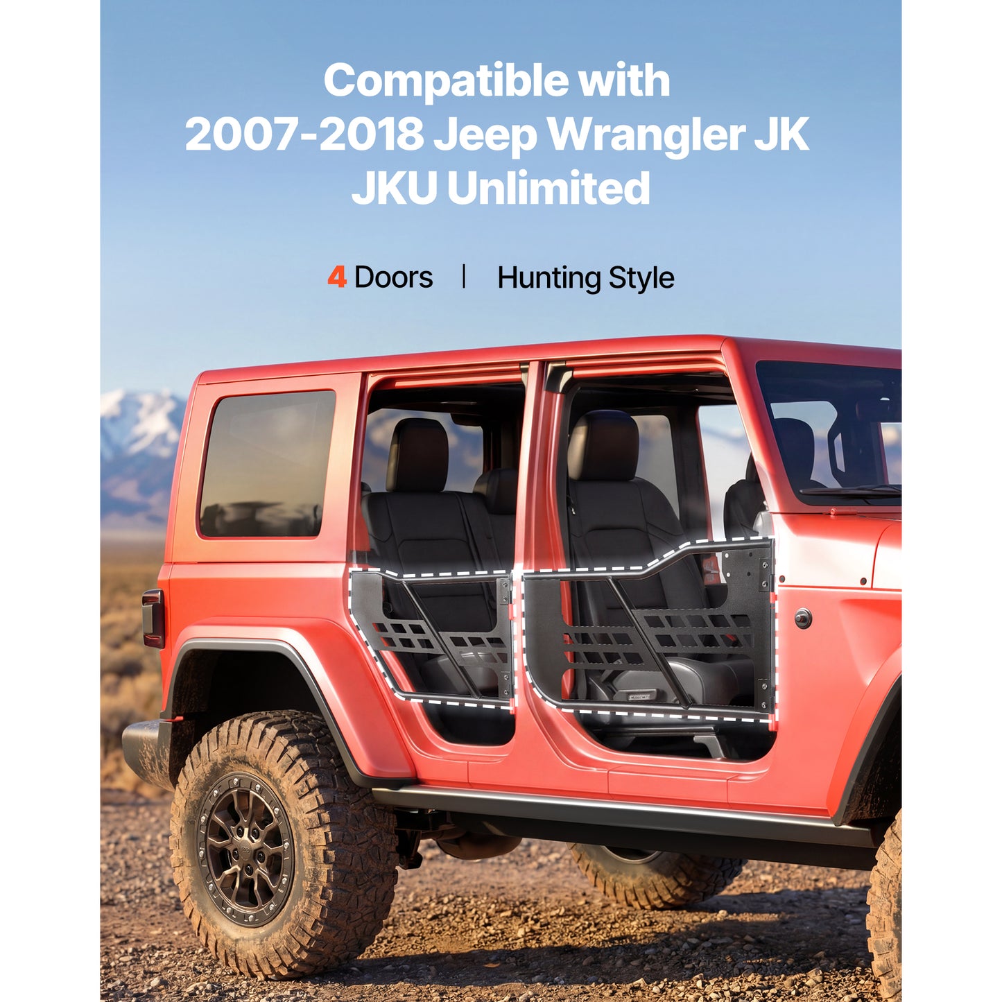 Jeep Tube Doors for 2007-2018 Jeep Wrangler JK JKU Unlimited - Steel Off-Road Half Doors with Storage Bag & Heavy-Duty Hinges