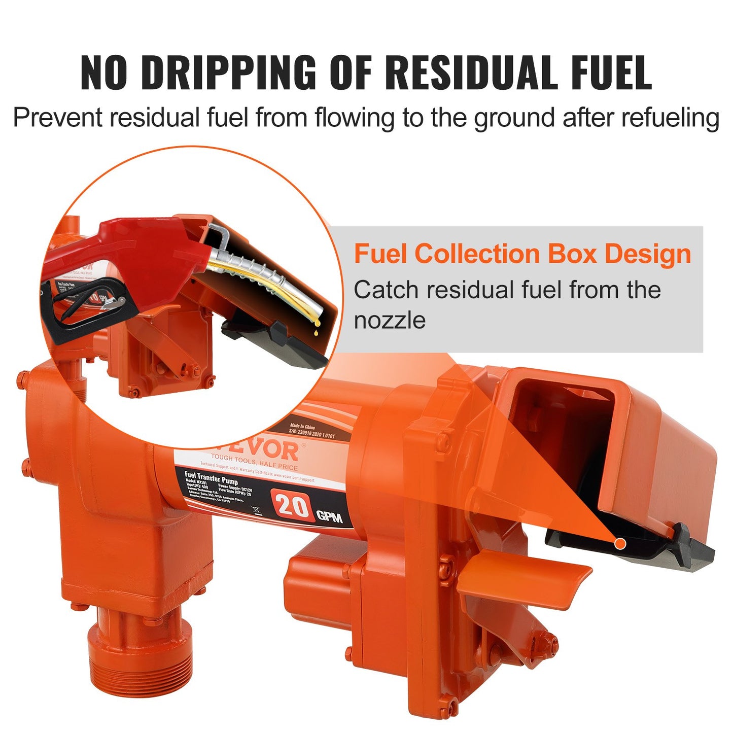 12V DC Fuel Transfer Pump with Collection Box - 20 GPM Gasoline Diesel Kerosene
