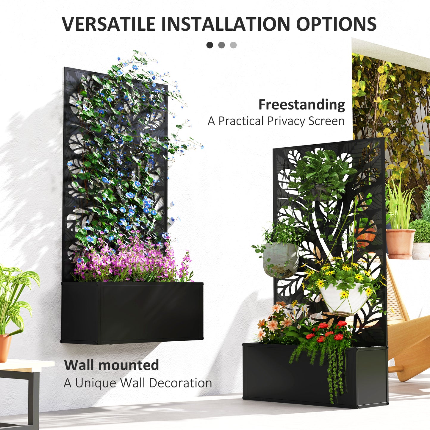 Metal Garden Bed with Trellis for Climbing Plants Black 960x680x65mm
