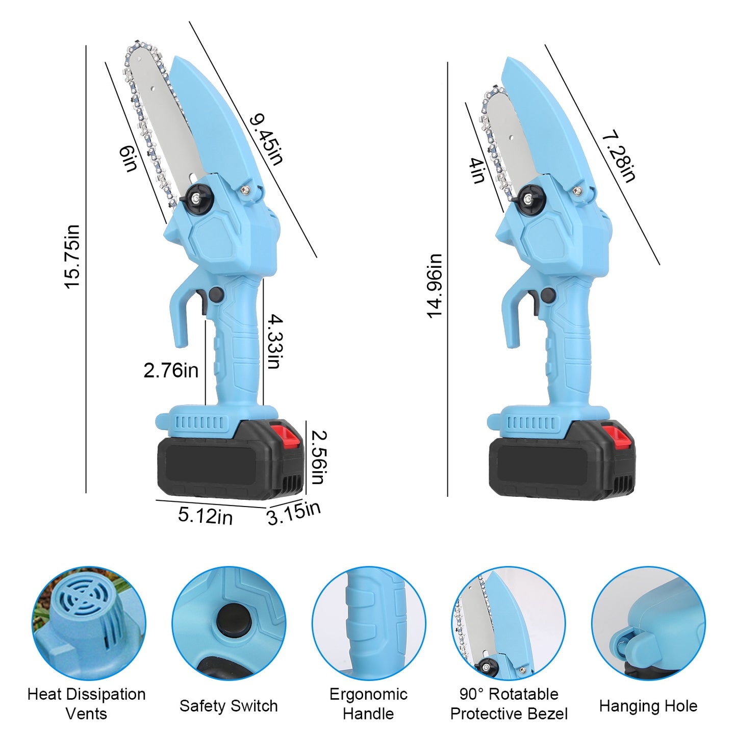 Mini Cordless Chainsaw 4-inch & 6-inch with Rechargeable Batteries - Light & Powerful Garden Tool