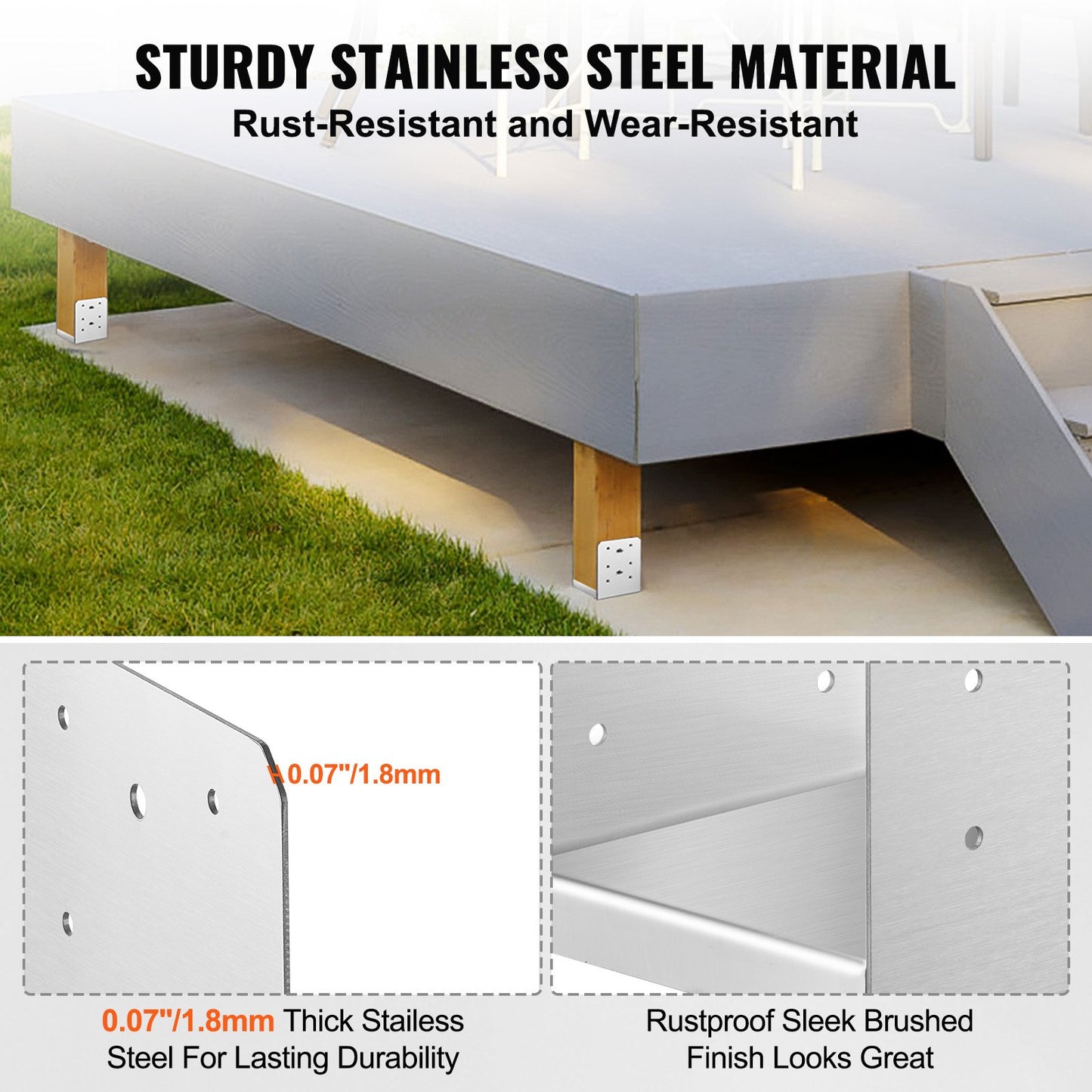 6x6 Inch Stainless Steel Post Base Anchor Bracket Set - Adjustable Support for Decks & Railing