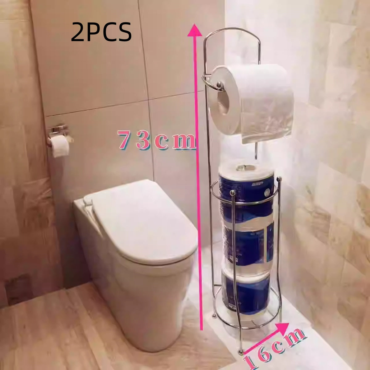 Waterproof Floor-Mounted Toilet Paper Holder Set - Non-Perforated Silver 2PCS