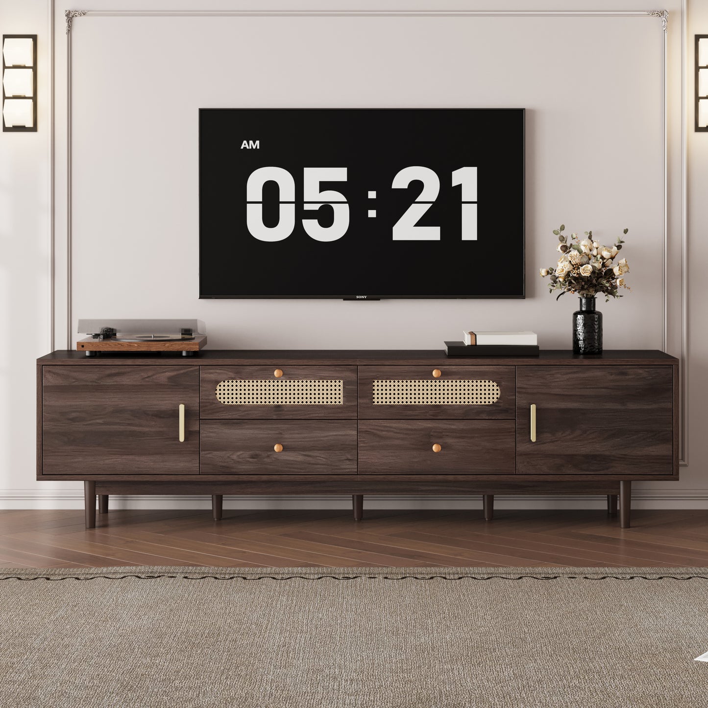 76" Modern TV Stand with Drawers for Living Room - Dark Brown