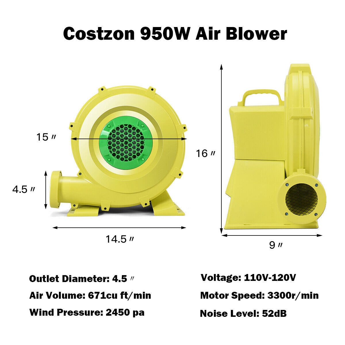 950W Air Blower Pump Fan for Inflatable Bounce Houses