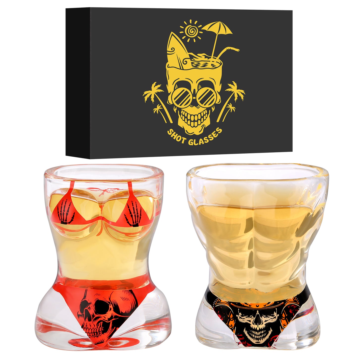 Black and Red Skull Style Wine Glasses - Set of 2