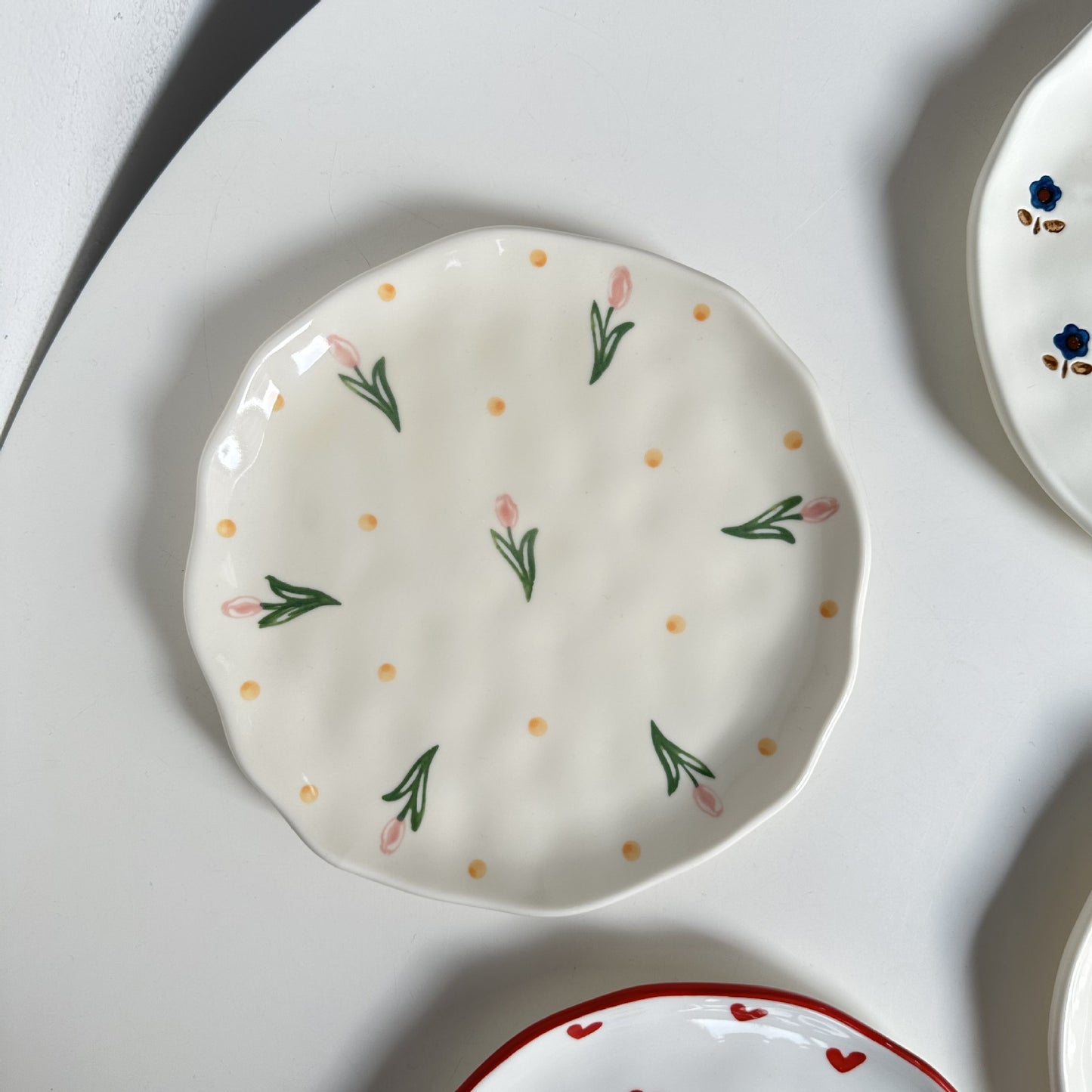 Small Irregular Floral Ceramic Plate - Hand-Painted Kitchen Decor