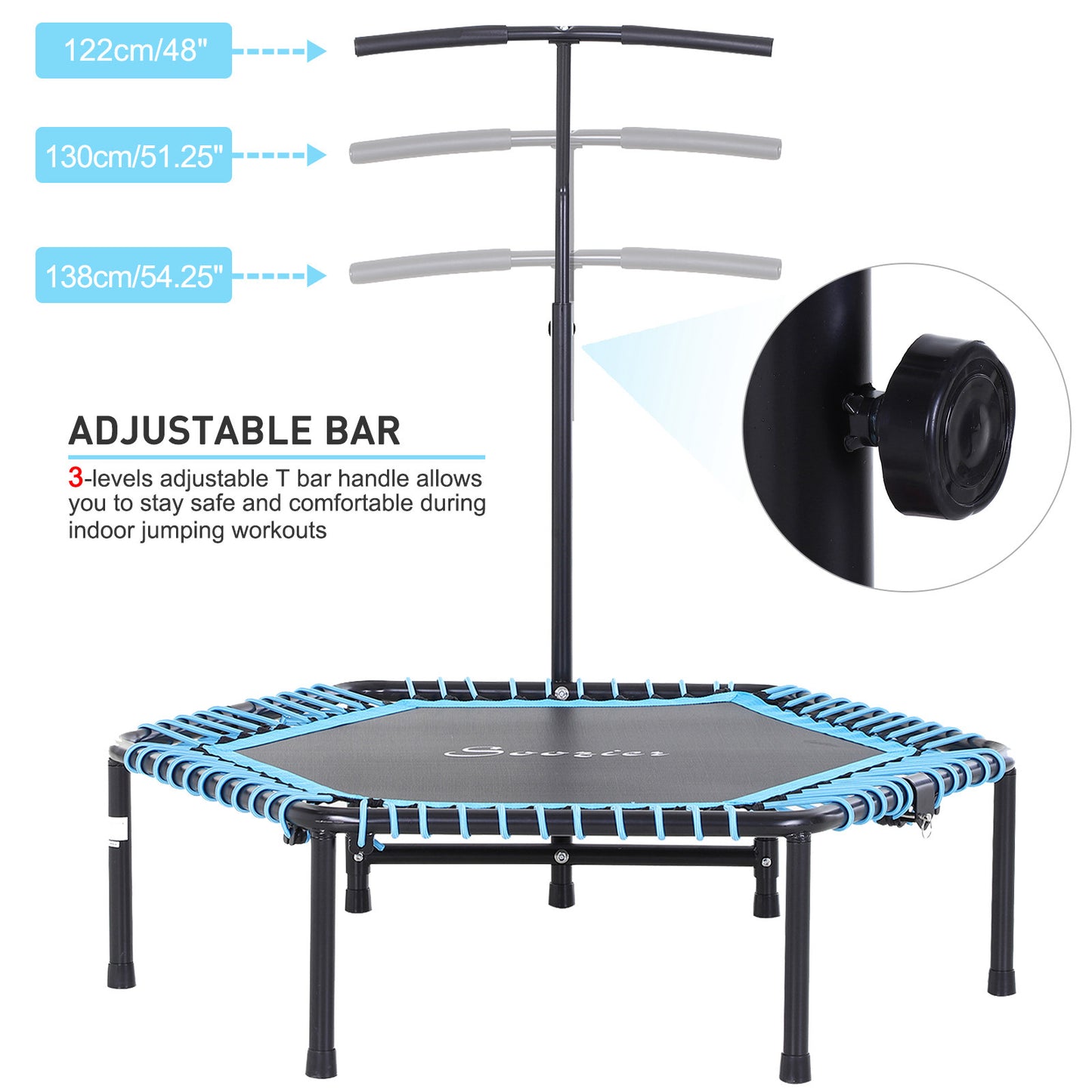 4.5ft Portable Foldable Fitness Trampoline with Adjustable T-Bar - Blue