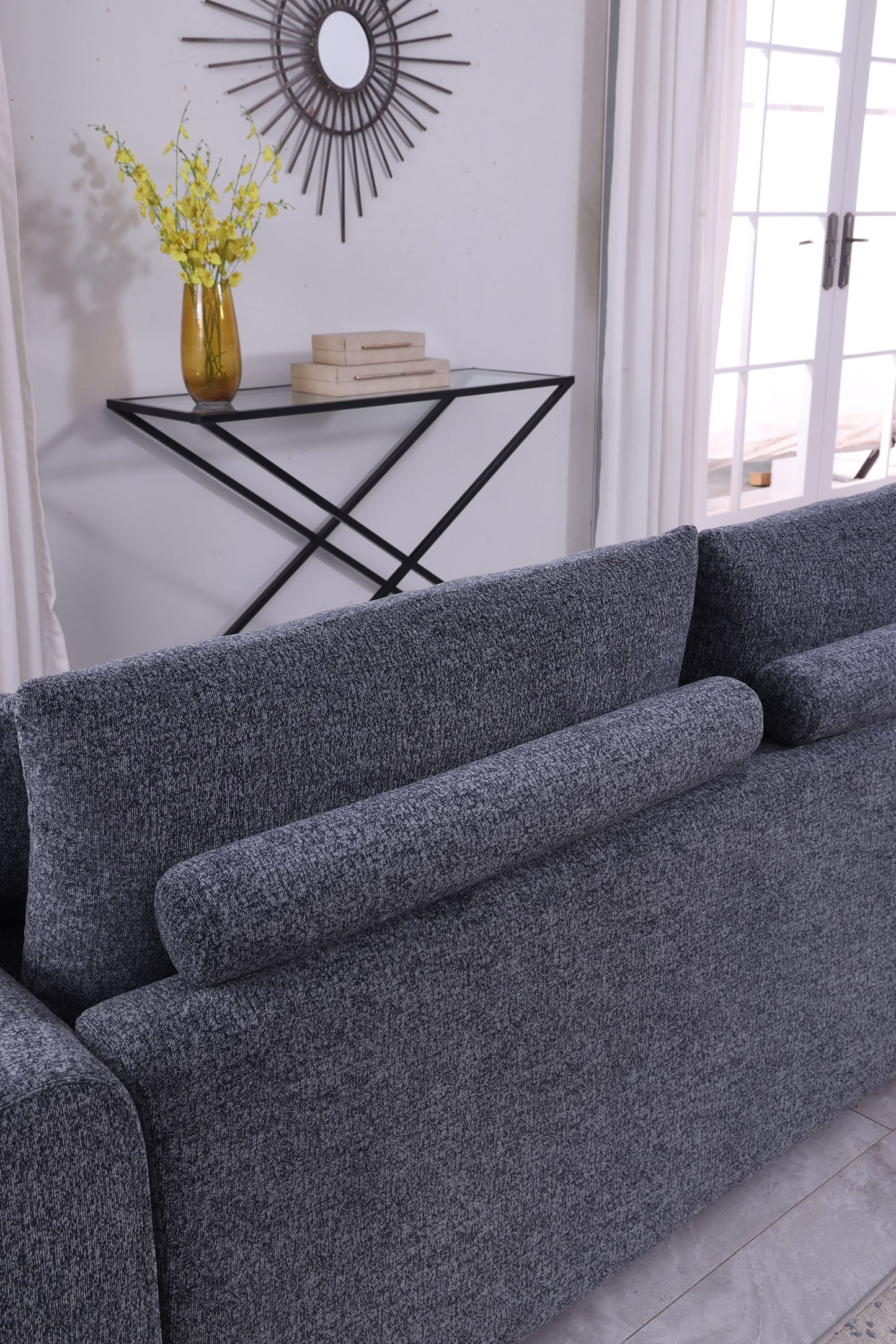 Modern Minimalist 3-Seat Gray Sofa - Comfortable Chenille Design