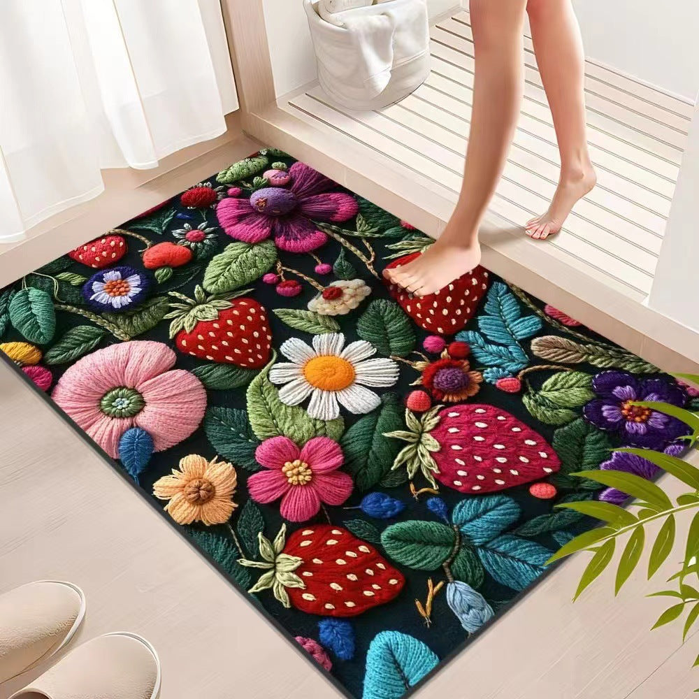 Water-Absorbing Floral Velvet Doormat for Bathroom - 60x90cm, Green
