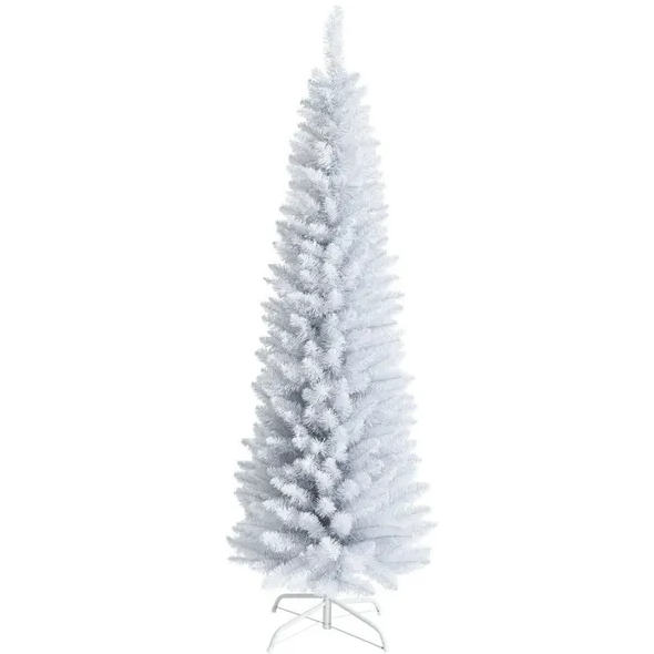 6ft Slim White Unlit Artificial Christmas Tree with Metal Stand