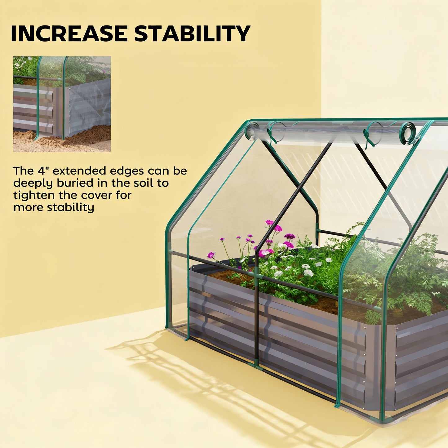 2-in-1 Raised Planter Greenhouse with Galvanized Steel Frame