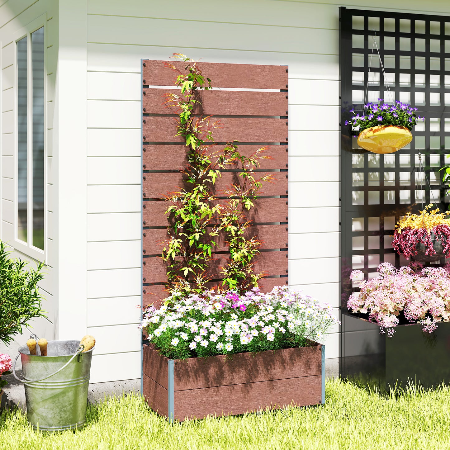 Raised Garden Bed with Trellis - Outdoor Planter Box for Climbing Plants, 28.25x15x59 Inches, Brown